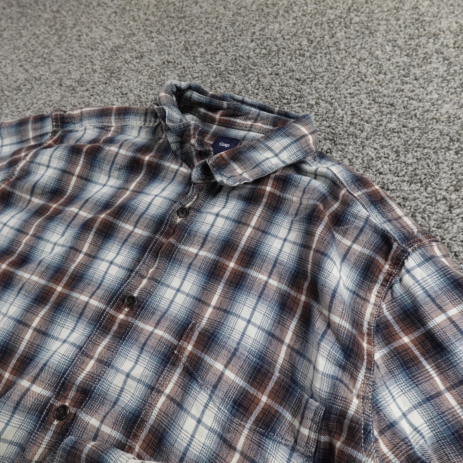 Gap Shirt Mens Xl Blue Brown Plaid Flannel Button Up Long Sleeve Outdoor Casual